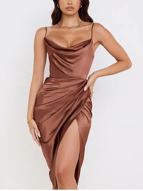 Midi Satin Dress Split